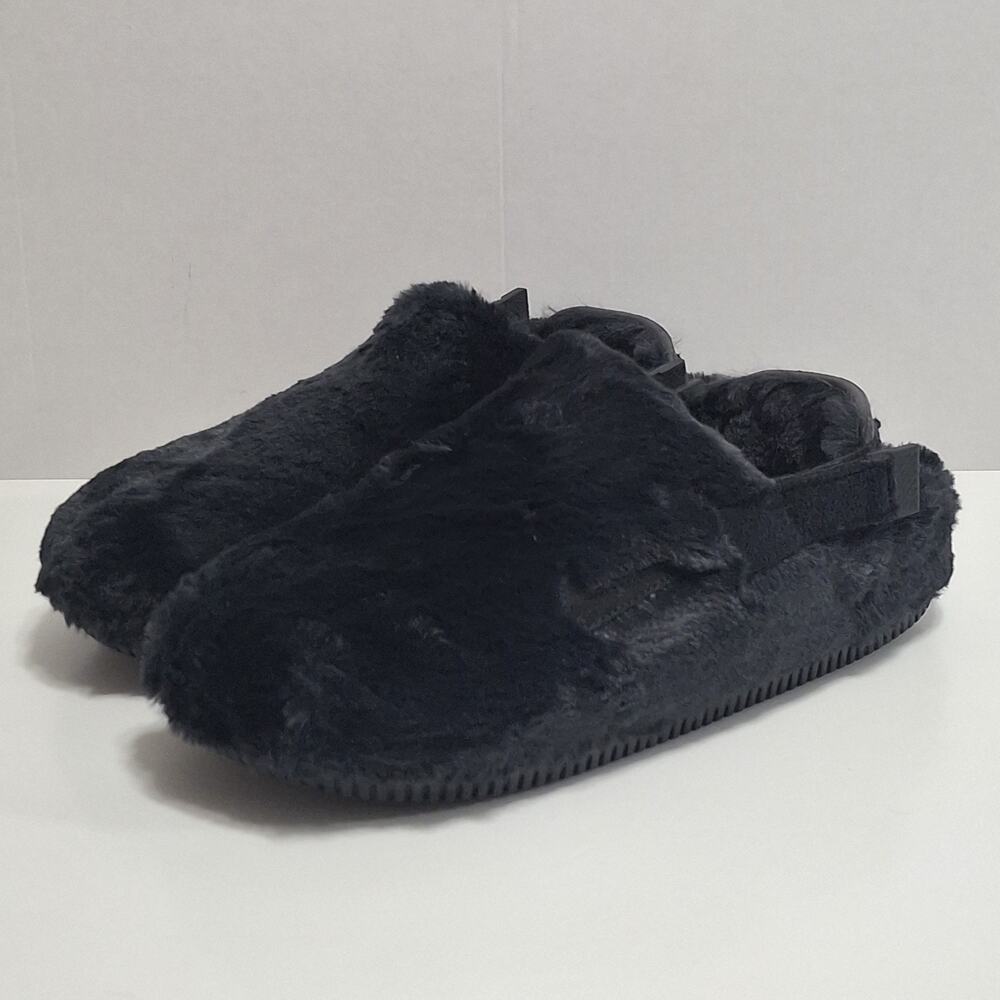 Nike Calm Mule SE NA Womens Size 9 Black Faux Fur Plush Adjustable Slippers